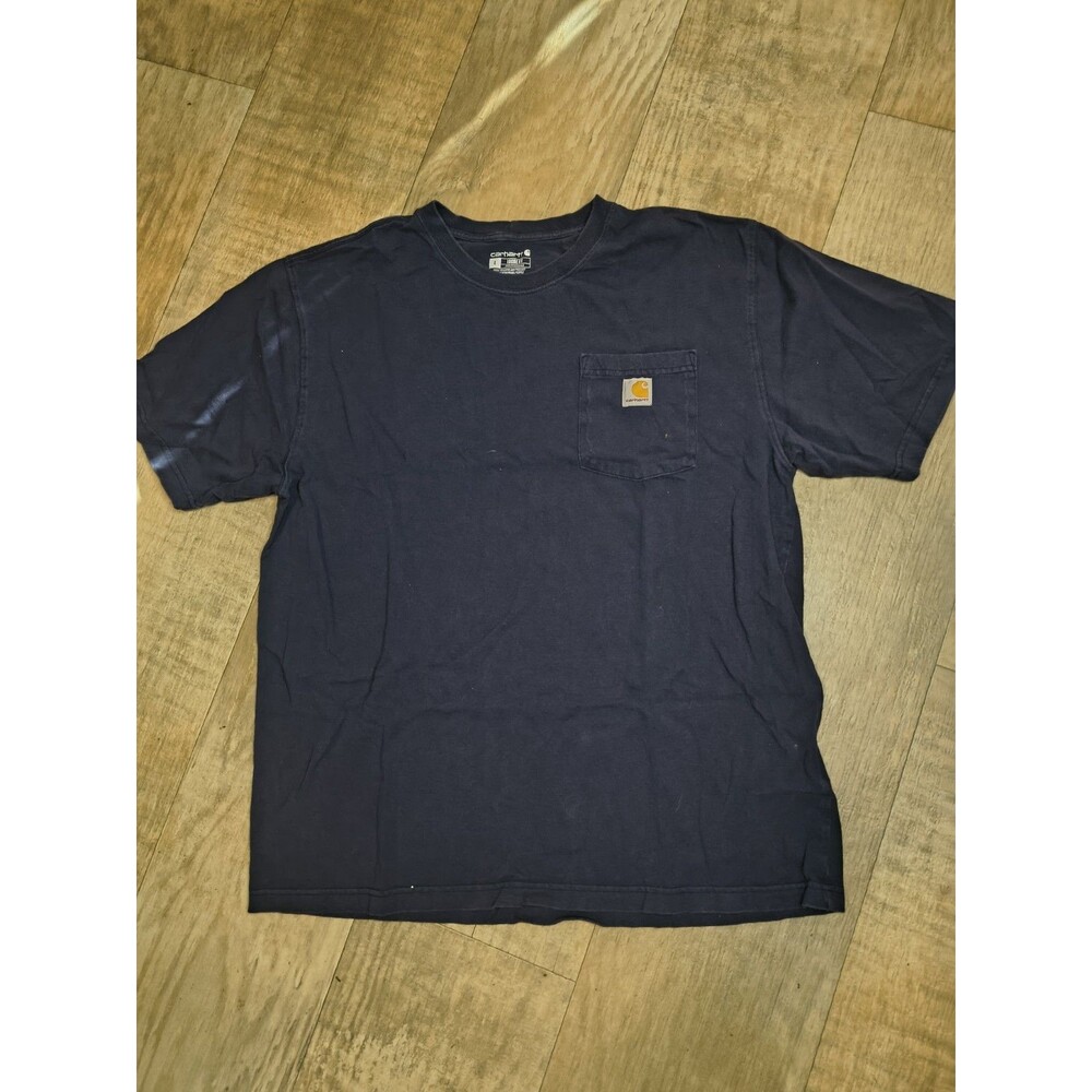 Carhartt Pocket T Shirt Mens L Navy Blue Loose Fit Workwear Short Sleeve Tee
